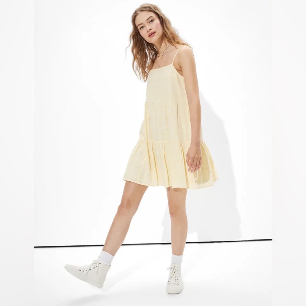 American 🦅 Eagle Outfitters | Solid Tiered Babydoll Dress - Yellow